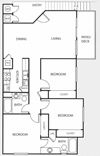 Three One bedroom floor plan